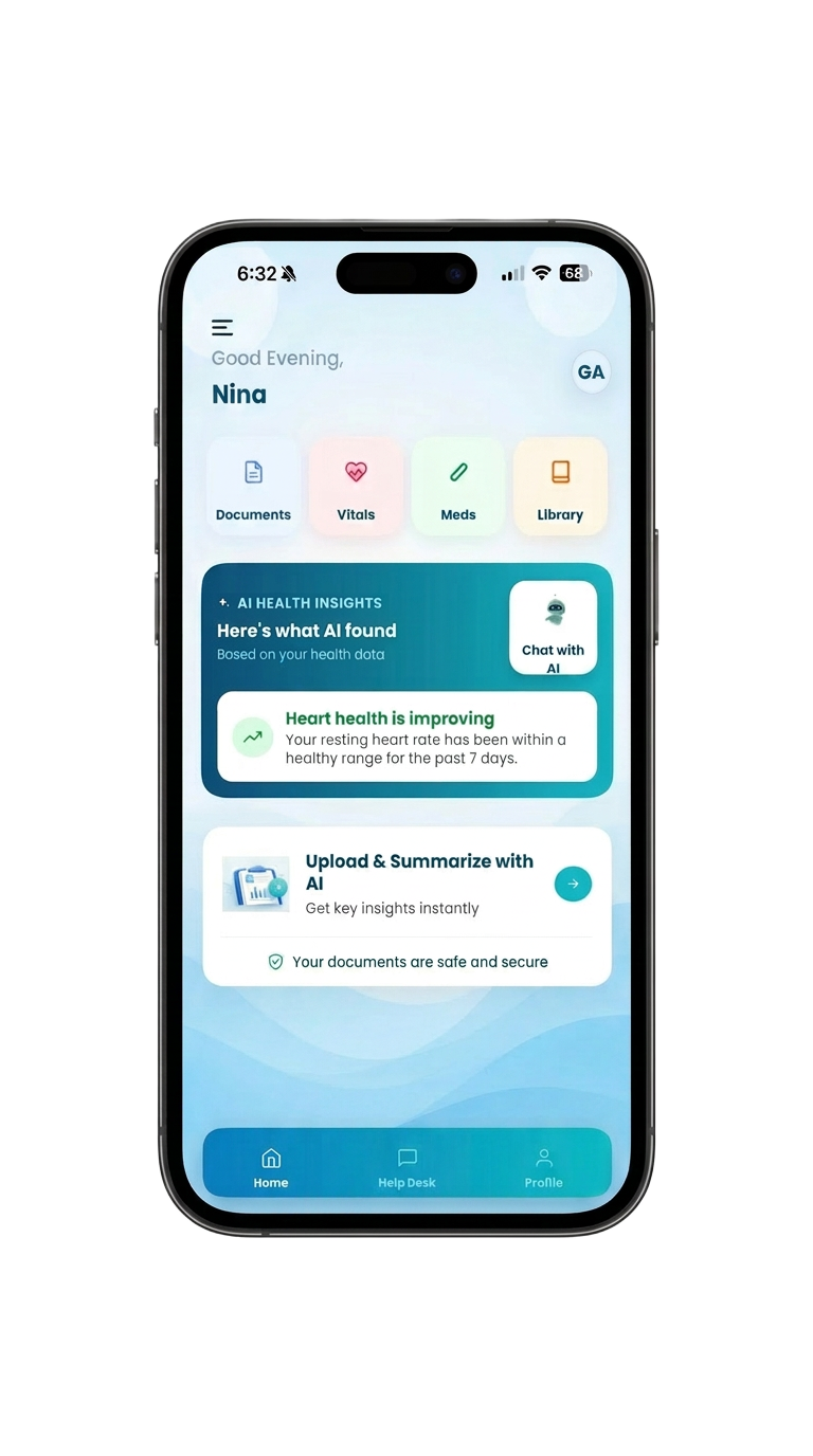 Clarigate mobile app on a phone showing health dashboard